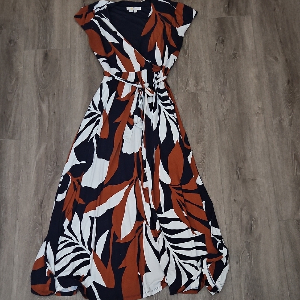 Boden Women Black and Brown Leaf Print Wrap Misi Dress Size 6